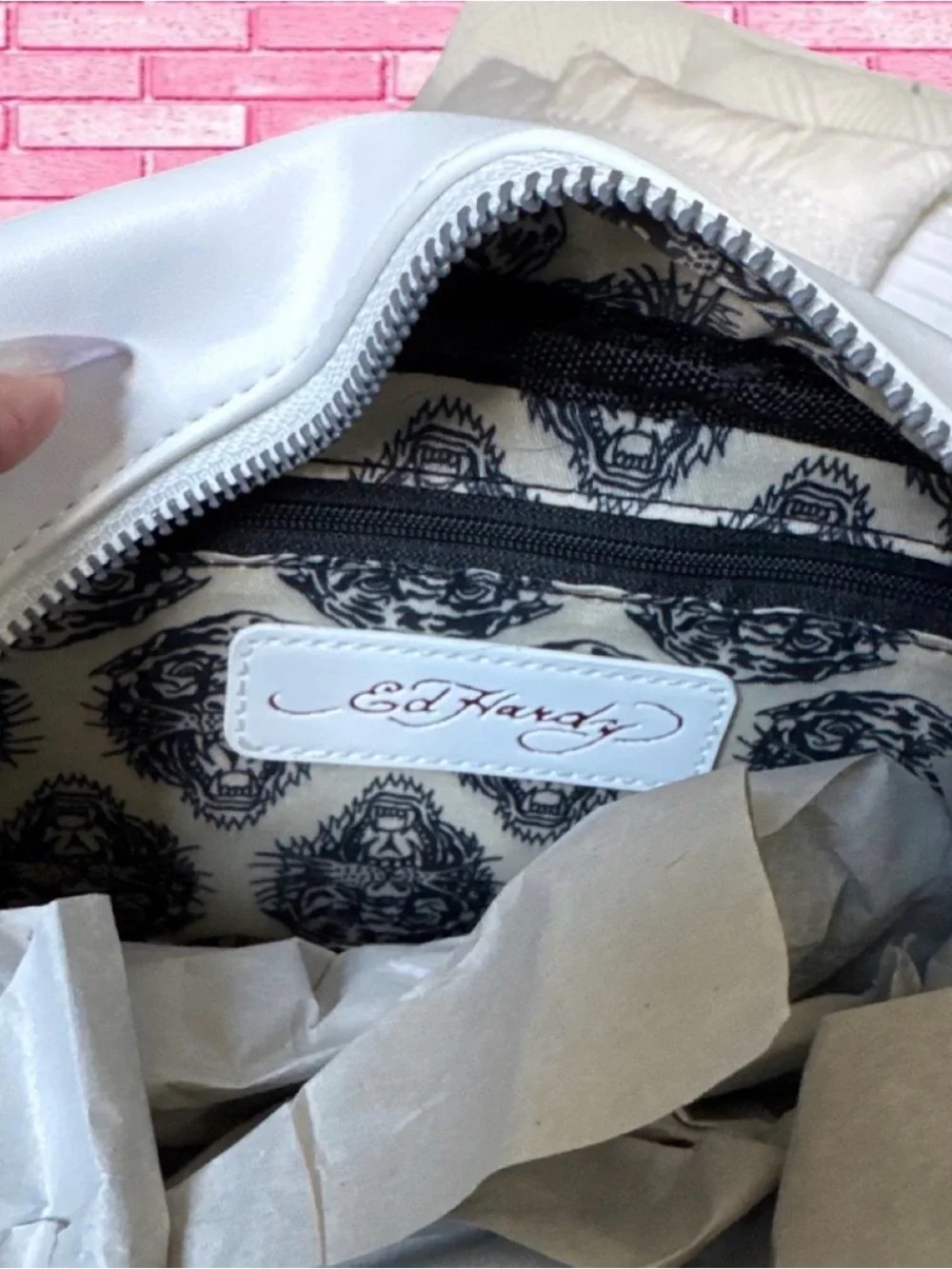 NWT Ed Hardy Pink Skull Rose Shoulder Bag Y2K McBling